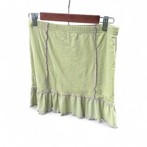 Y2K mesh raver Green ruffle mini skirt with purple trim Size L (L4)